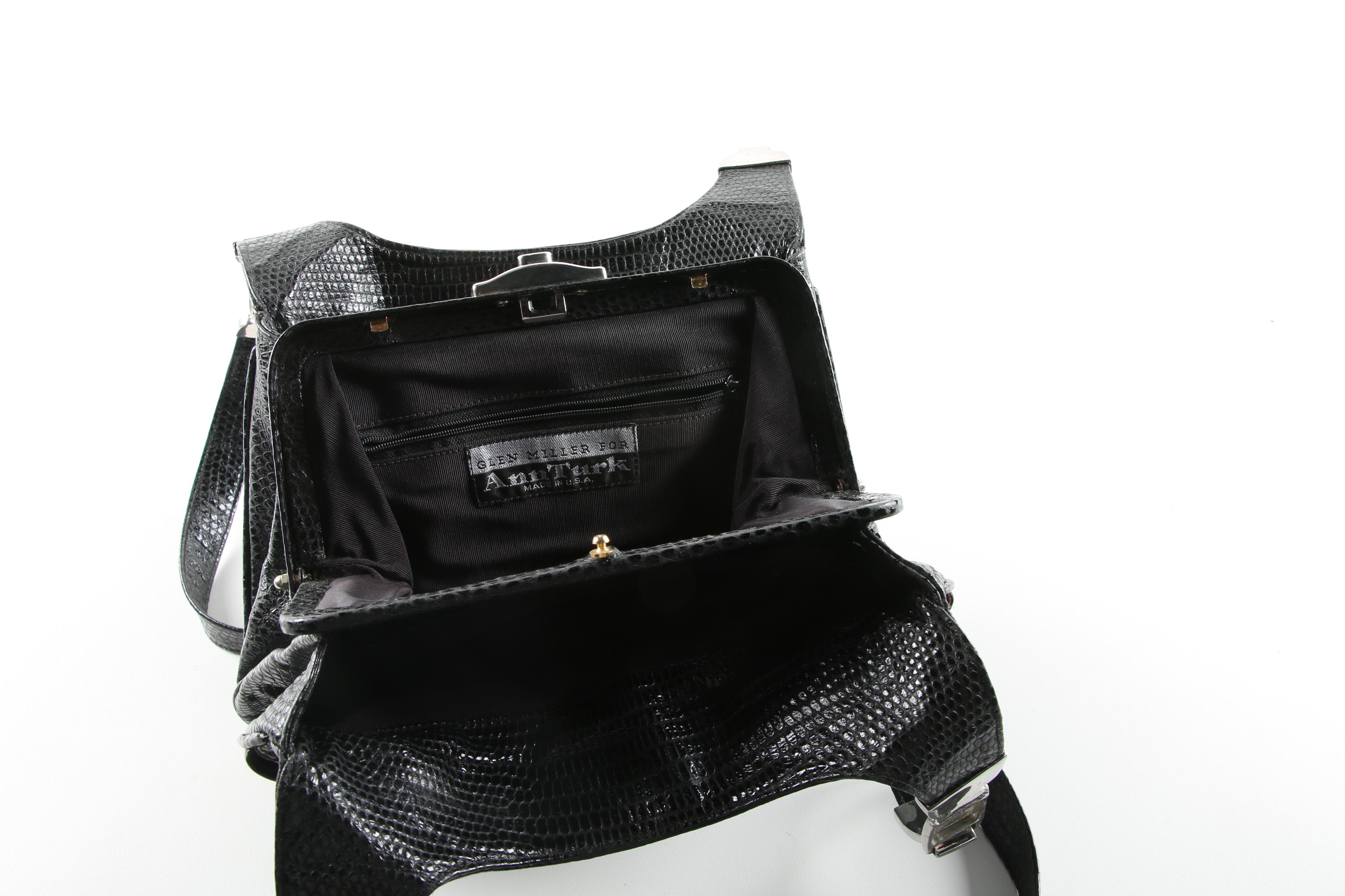 Vintage Glen Miller For Ann Turk Lizard Embossed Black Leather Handbag