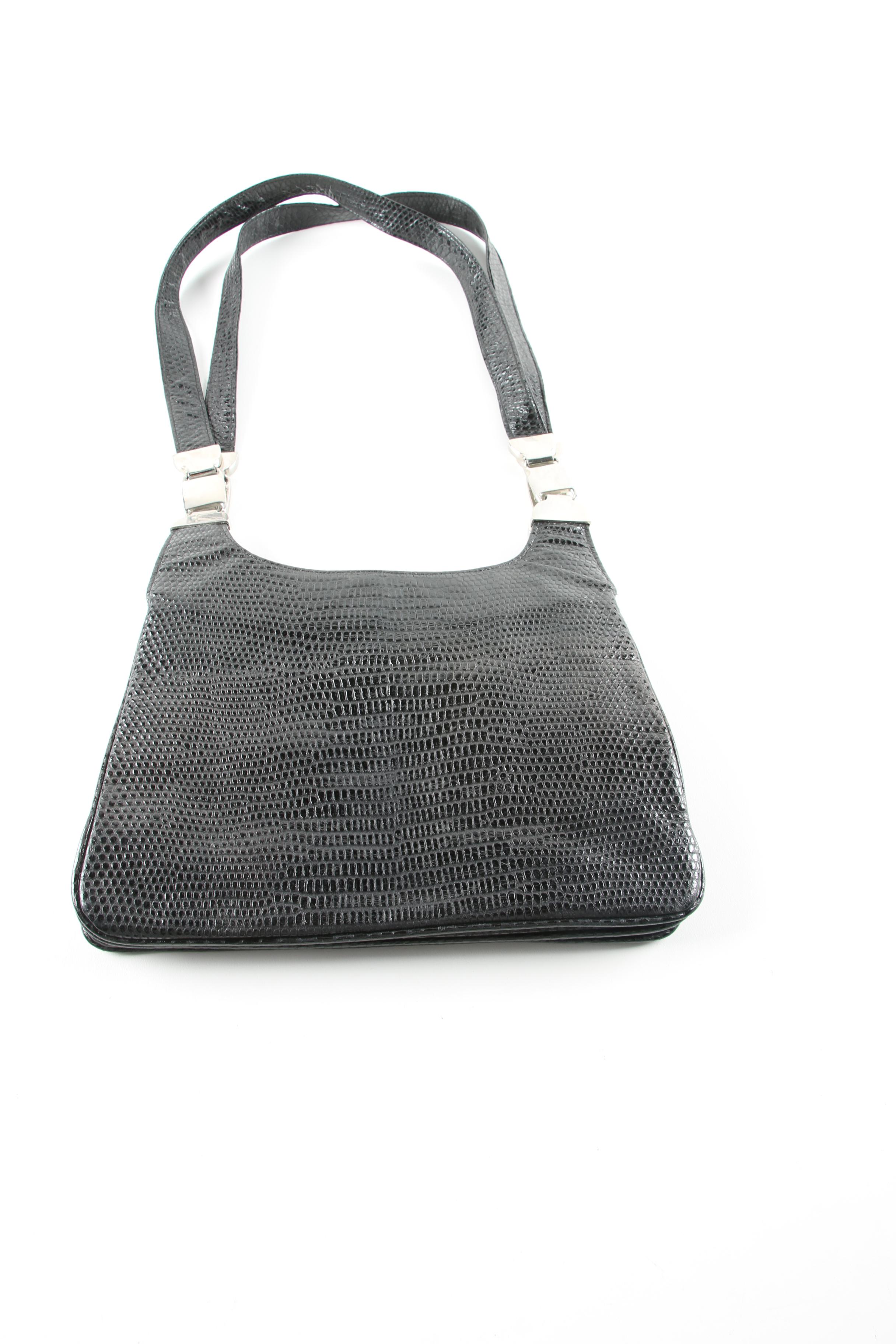 Vintage Glen Miller For Ann Turk Lizard Embossed Black Leather Handbag