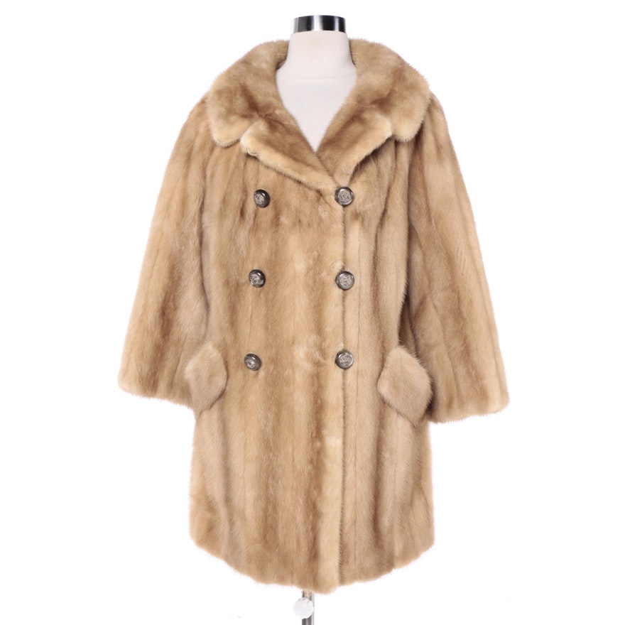 Vintage Double-Breasted Light Brown Mink Fur Coat