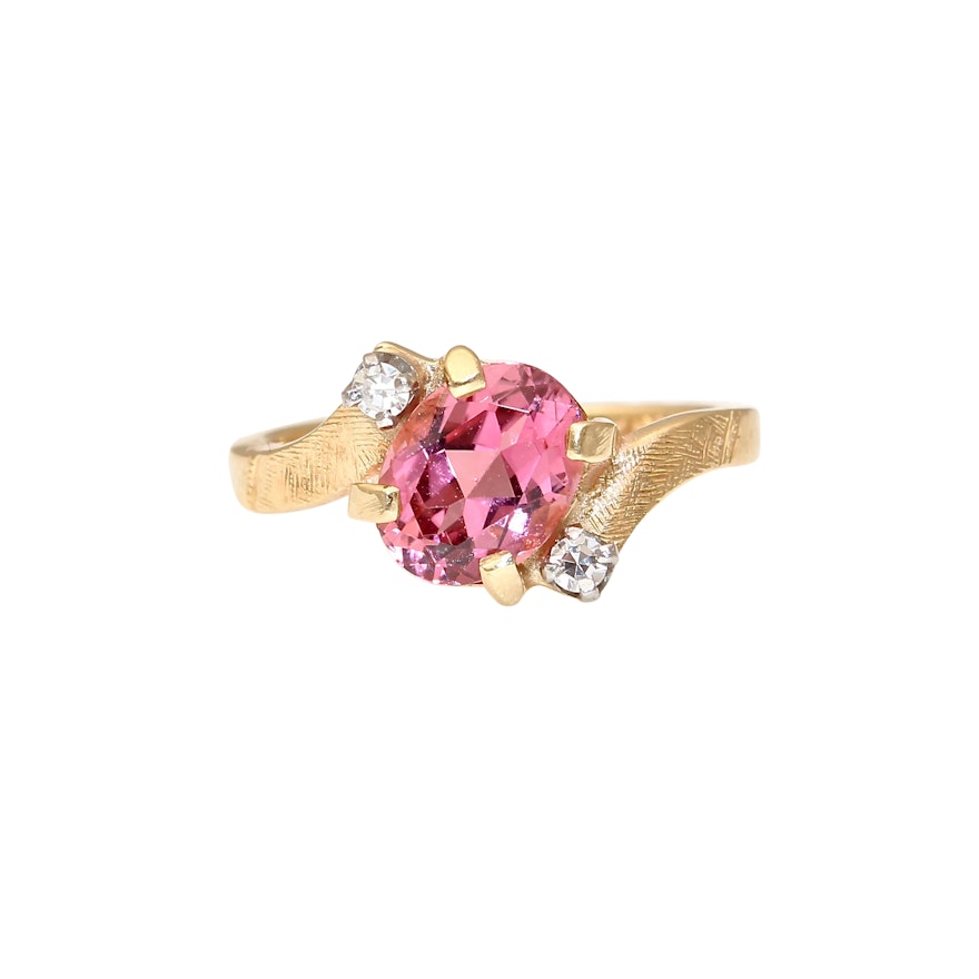 14K Yellow Gold Pink Tourmaline And Diamond Ring