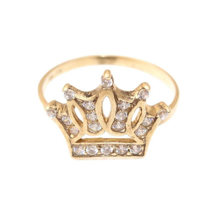 10K Yellow Gold Cubic Zirconia Crown Ring