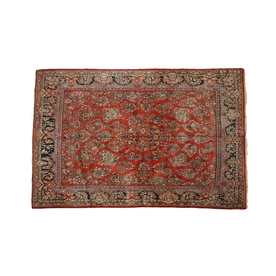 Semi-Antique Hand-Knotted Persian Sarouk Wool Area Rug