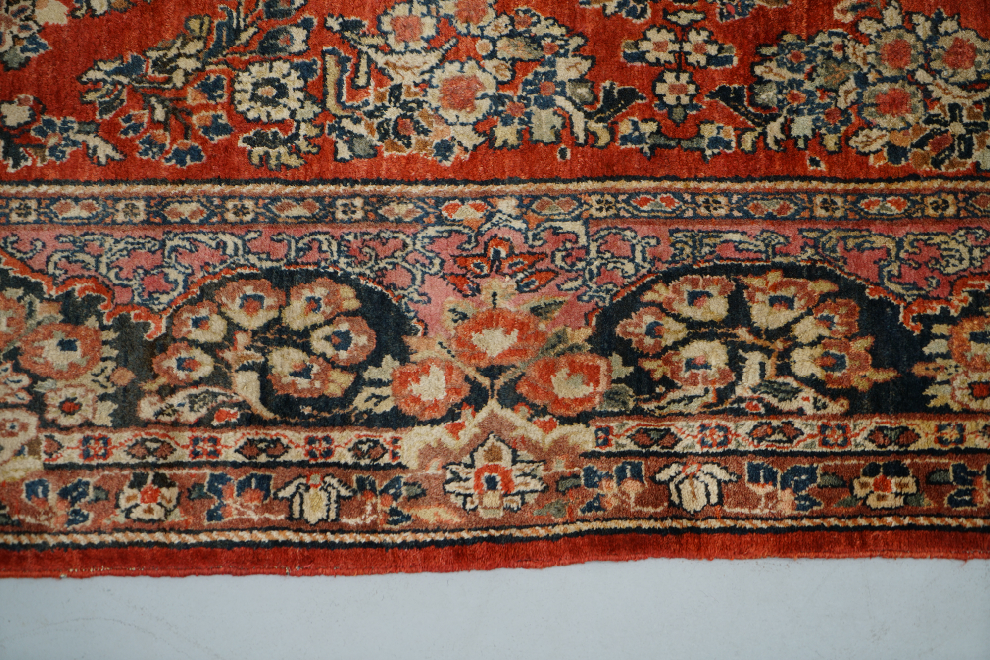 Semi-Antique Hand-Knotted Persian Sarouk Wool Area Rug