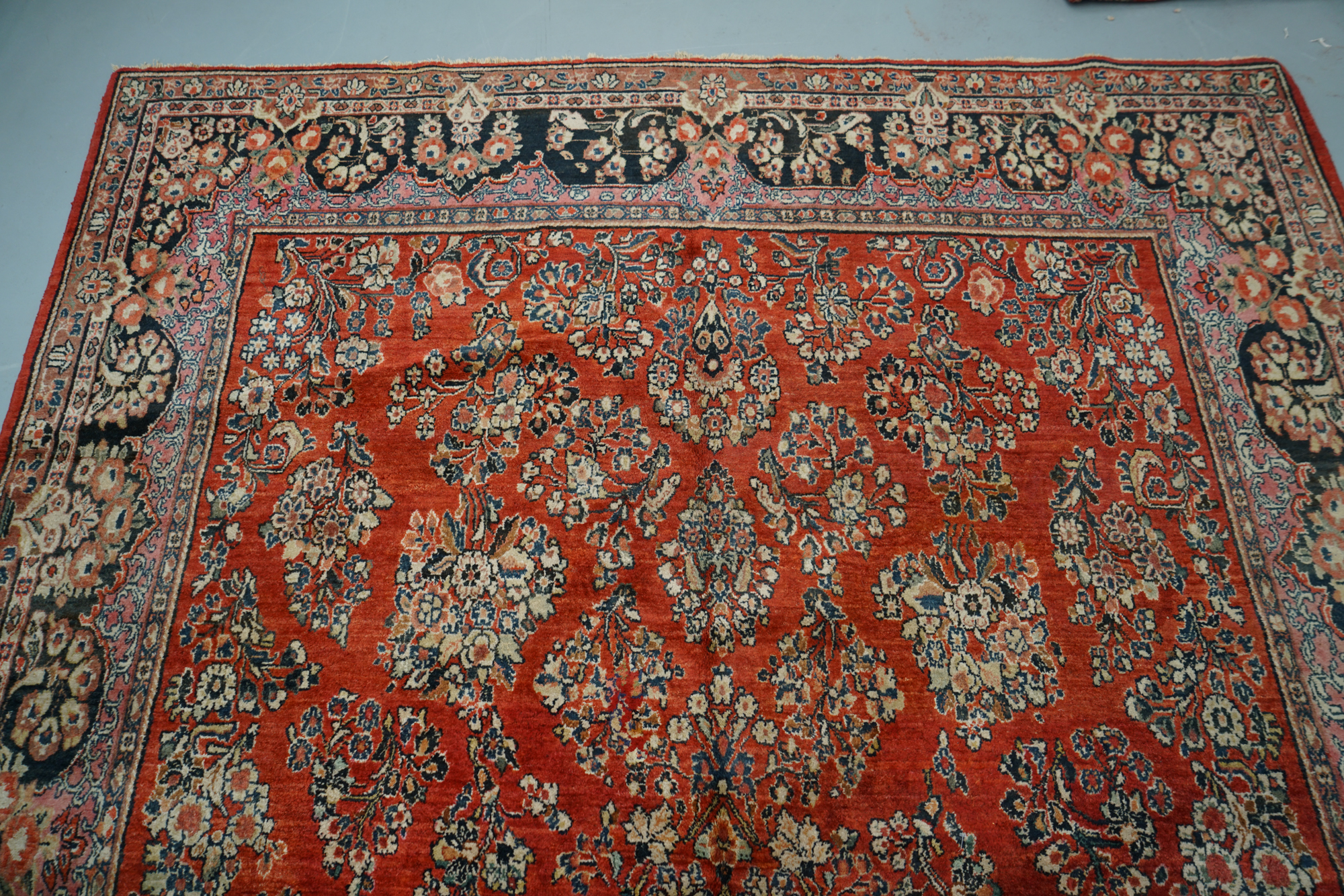 Semi-Antique Hand-Knotted Persian Sarouk Wool Area Rug