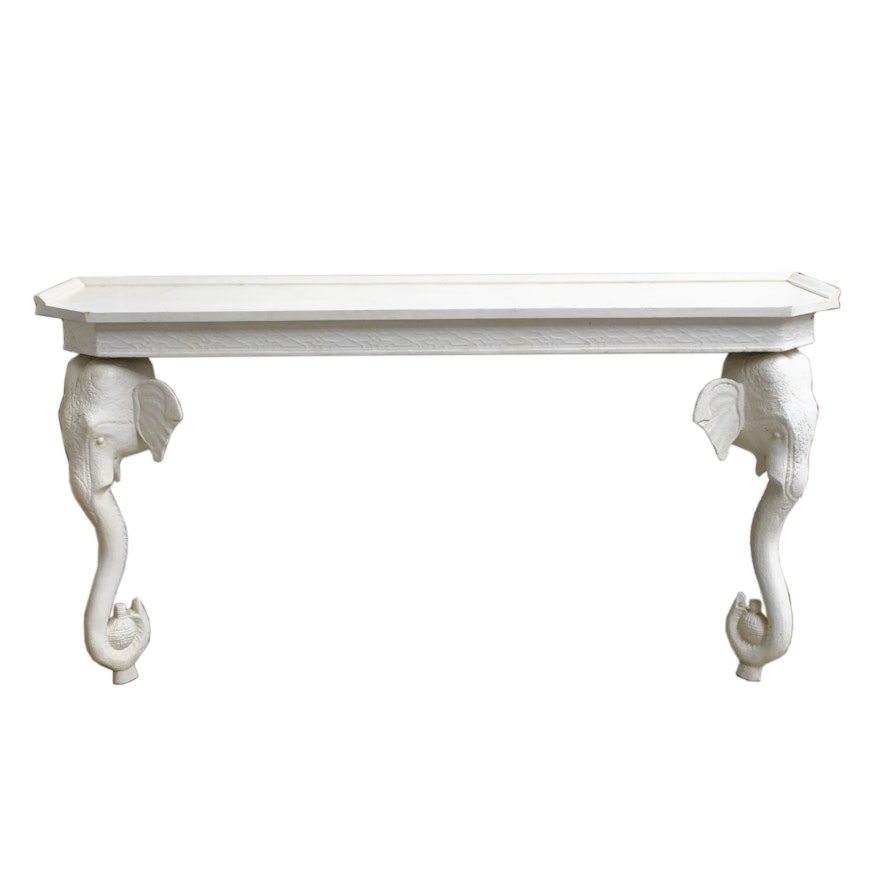 Vintage Painted Console Table with Elephant Head Legs