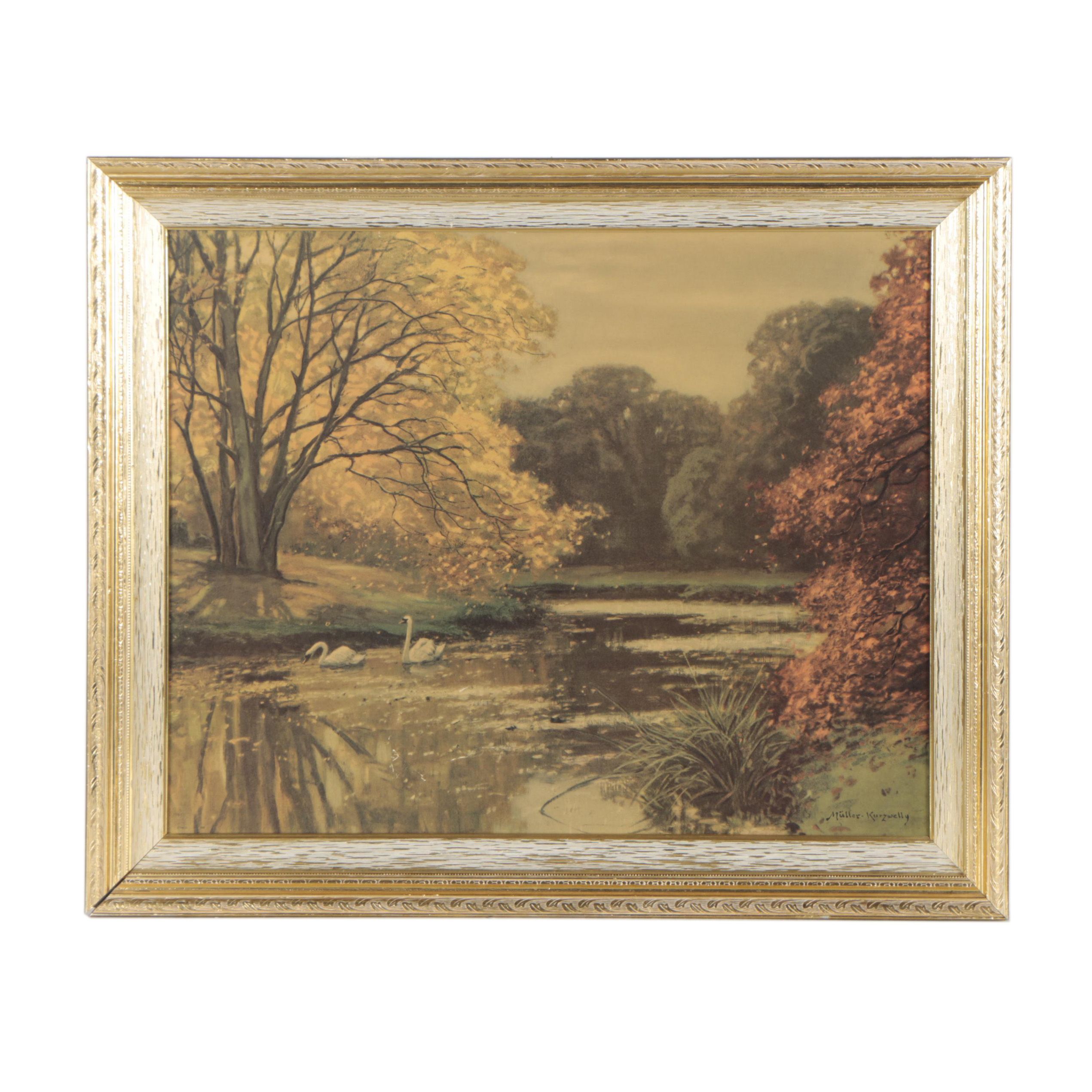 Offset Lithograph After Konrad Alexander Müller-Kurzwelly "Swan Lake"