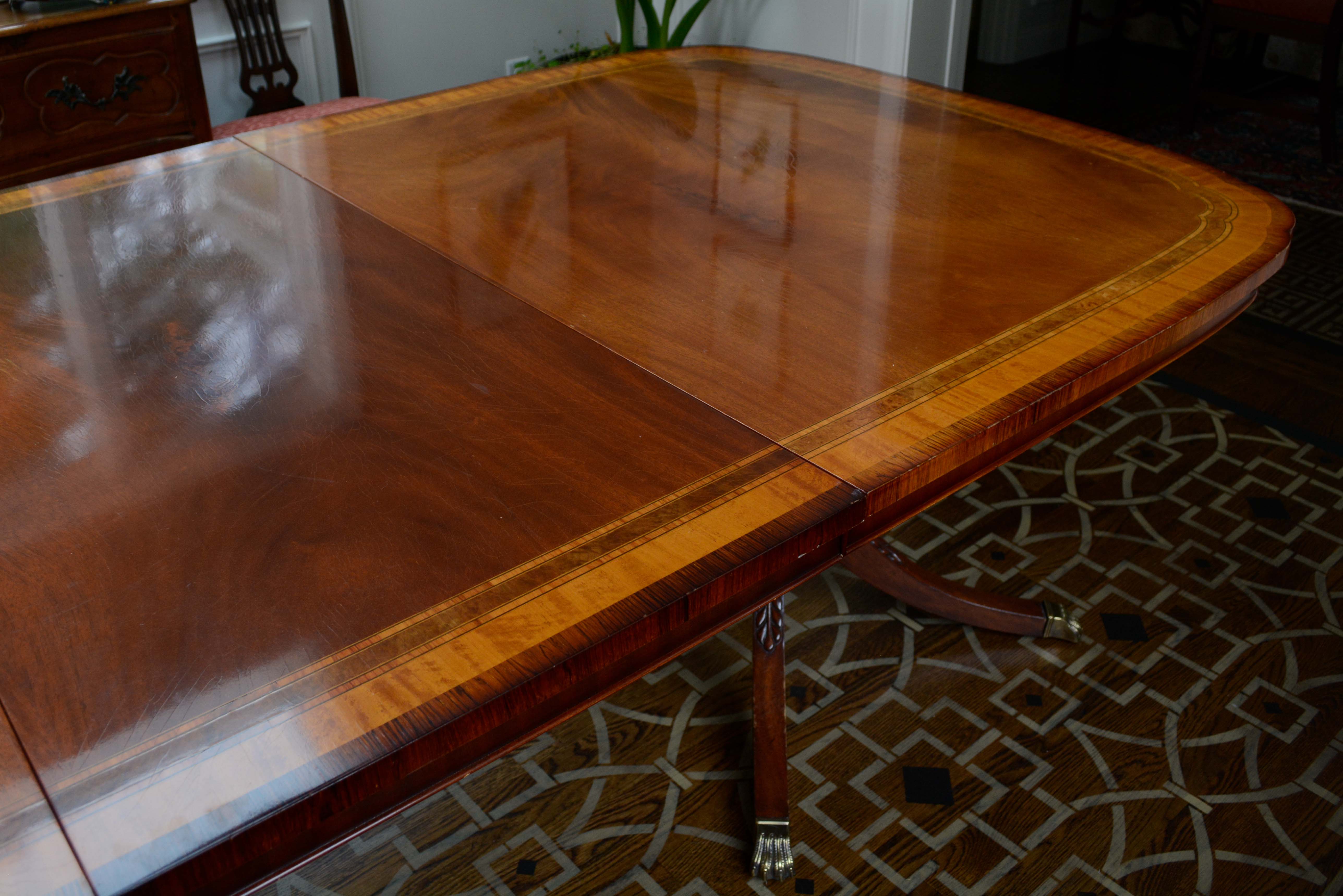 Vintage Duncan Phyfe Style Mahogany Double Pedestal Dining Table