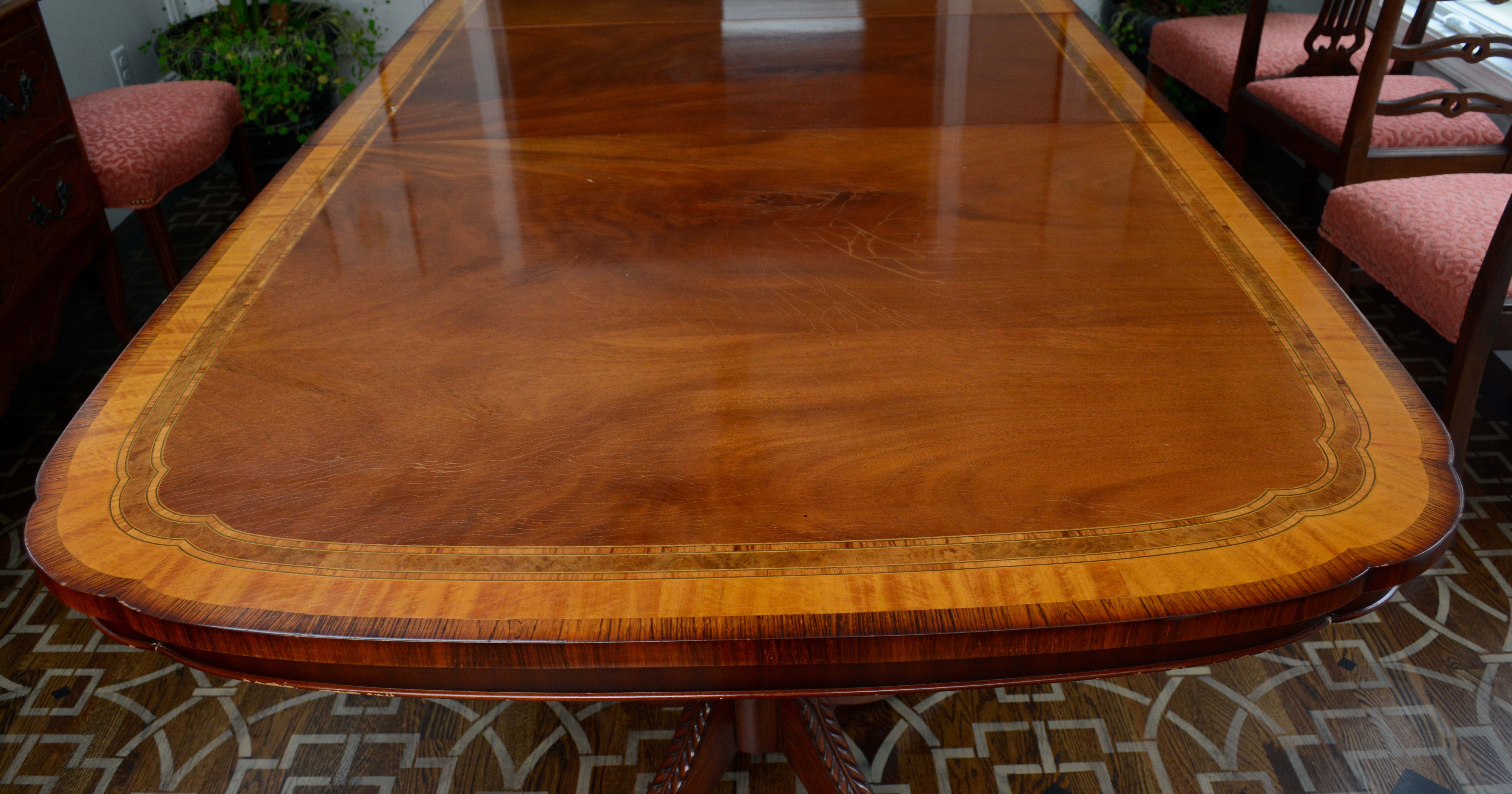 Vintage Duncan Phyfe Style Mahogany Double Pedestal Dining Table