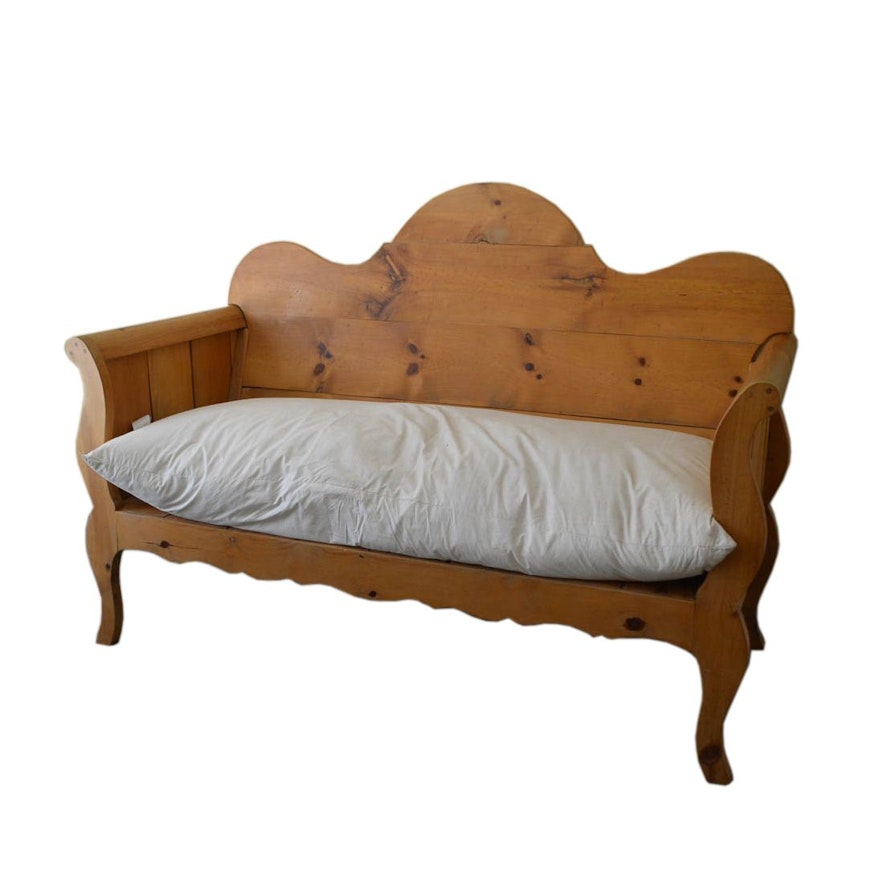 Vintage Scrolled Pine Daybed with Feather Tick