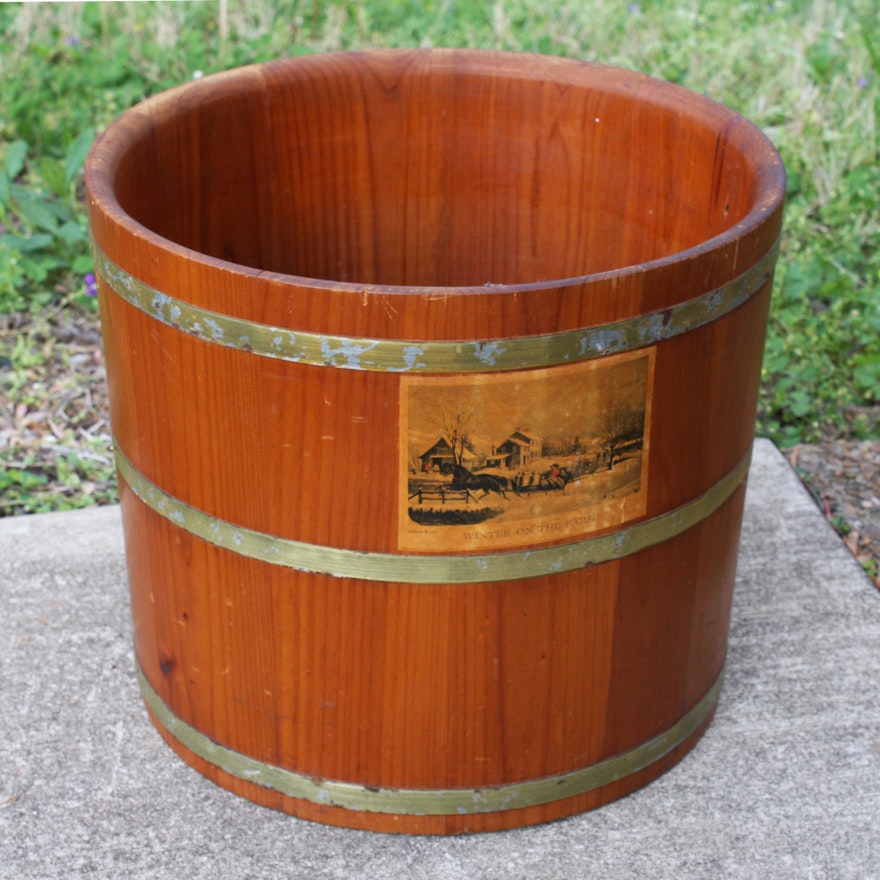 Wooden Bucket with Pictorial Motif