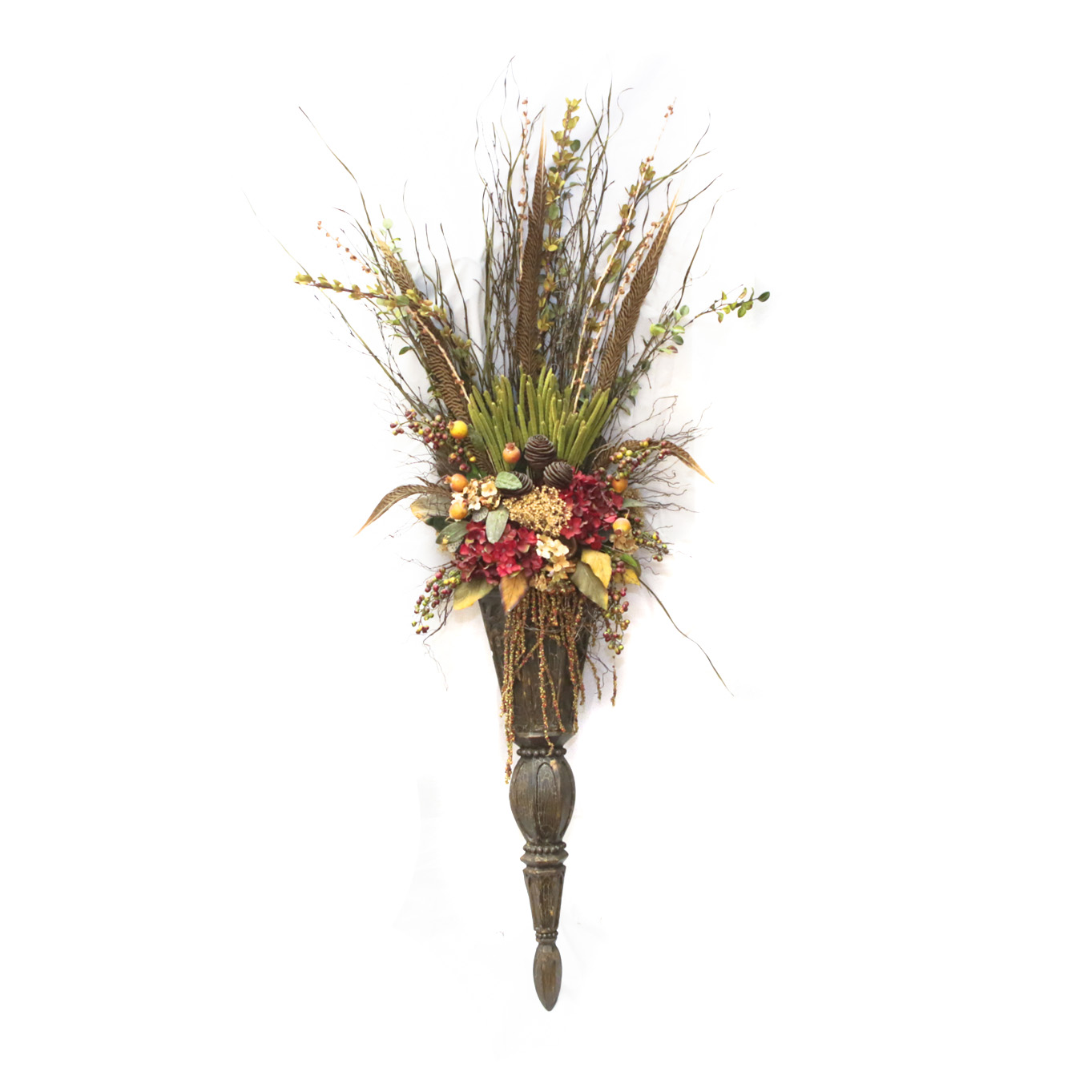 Artificial Flower and Feather Arrangement in Wall Pocket