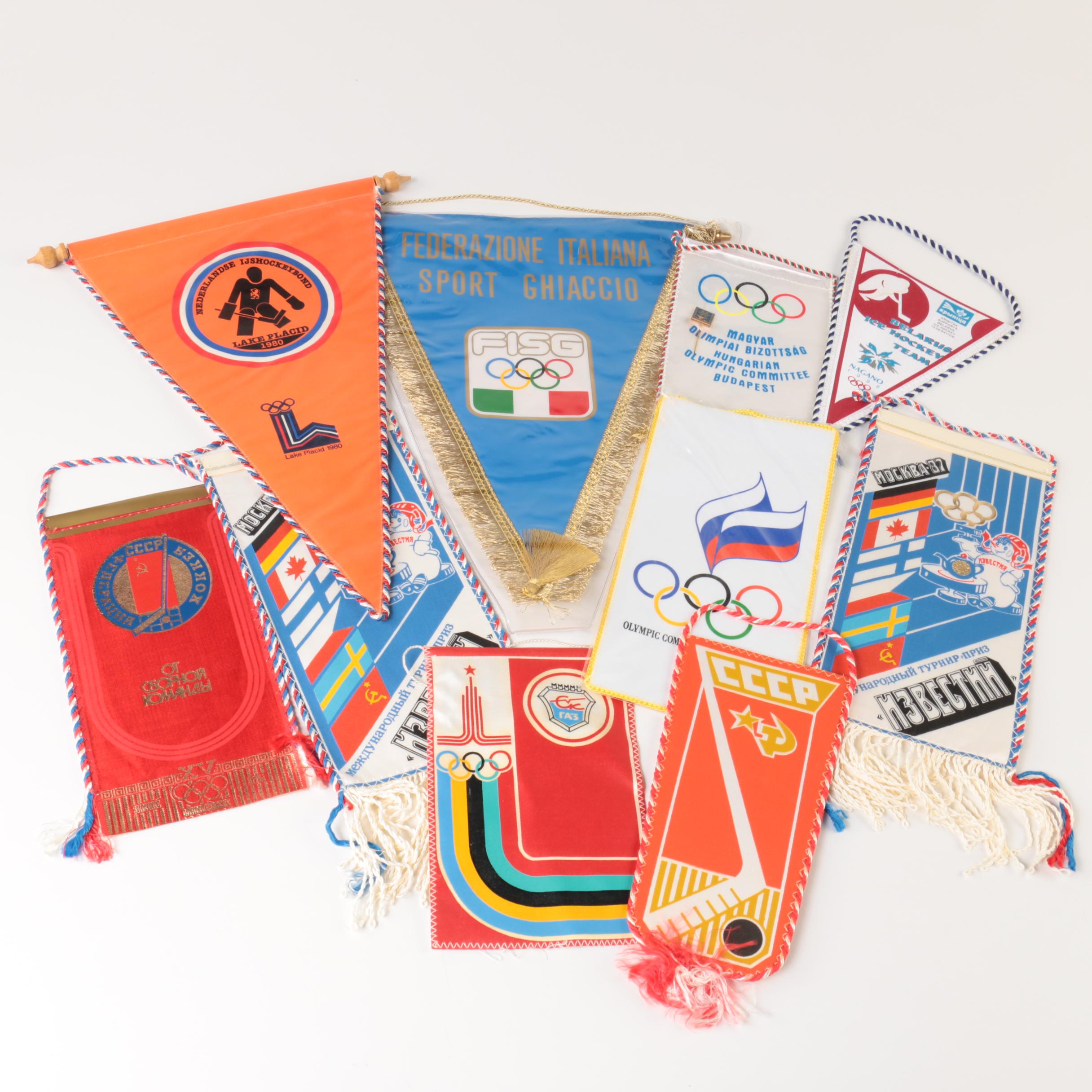 Ten Vintage Olympic Ice Hockey Banners