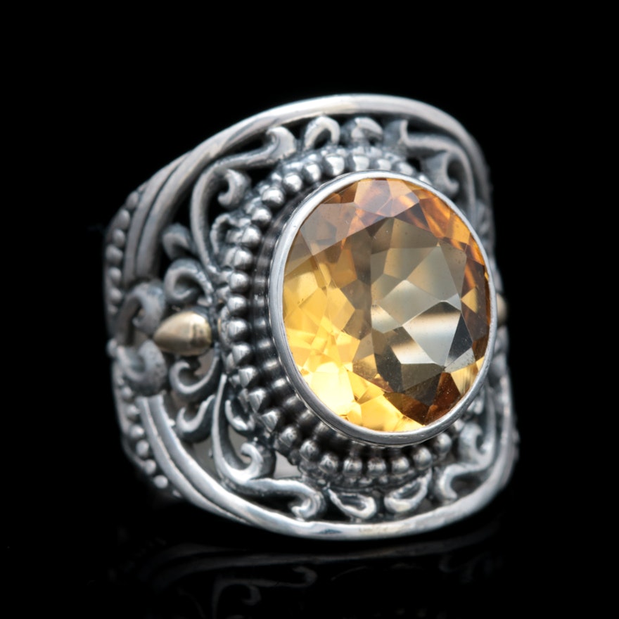 Robert Manse Sterling Silver, 18K Yellow Gold and Citrine Ring