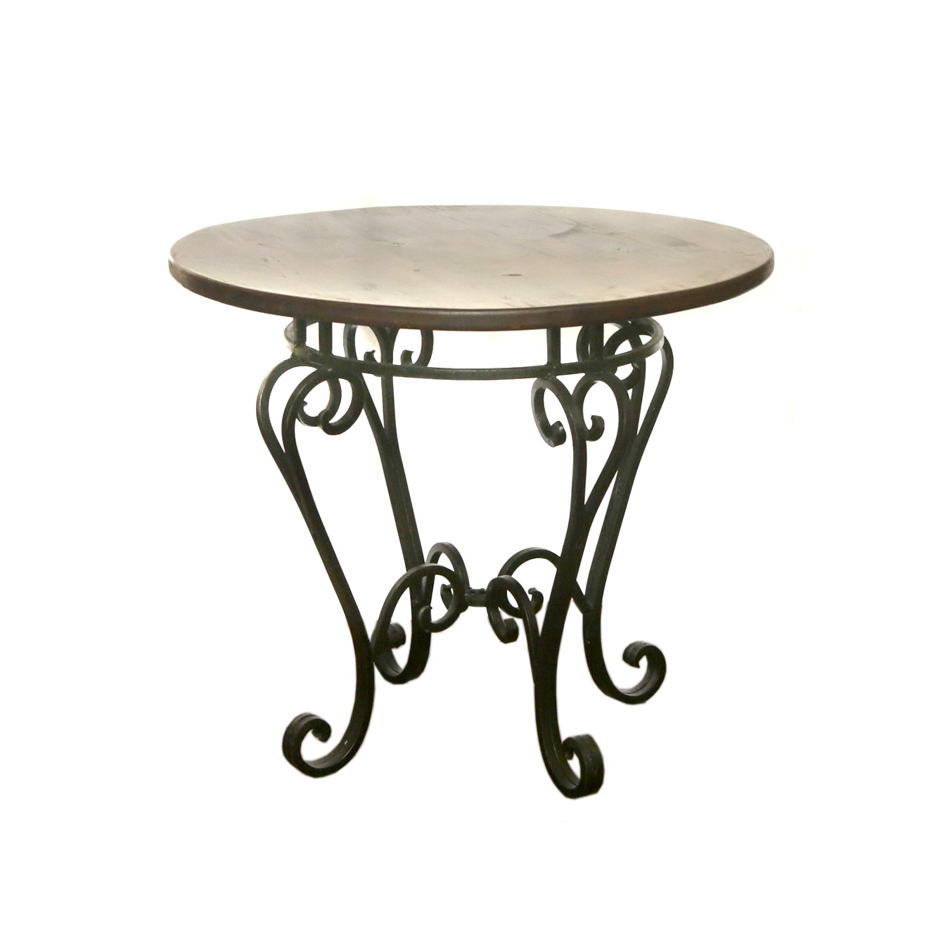 Scrolled Metal Side Table with Pine Top