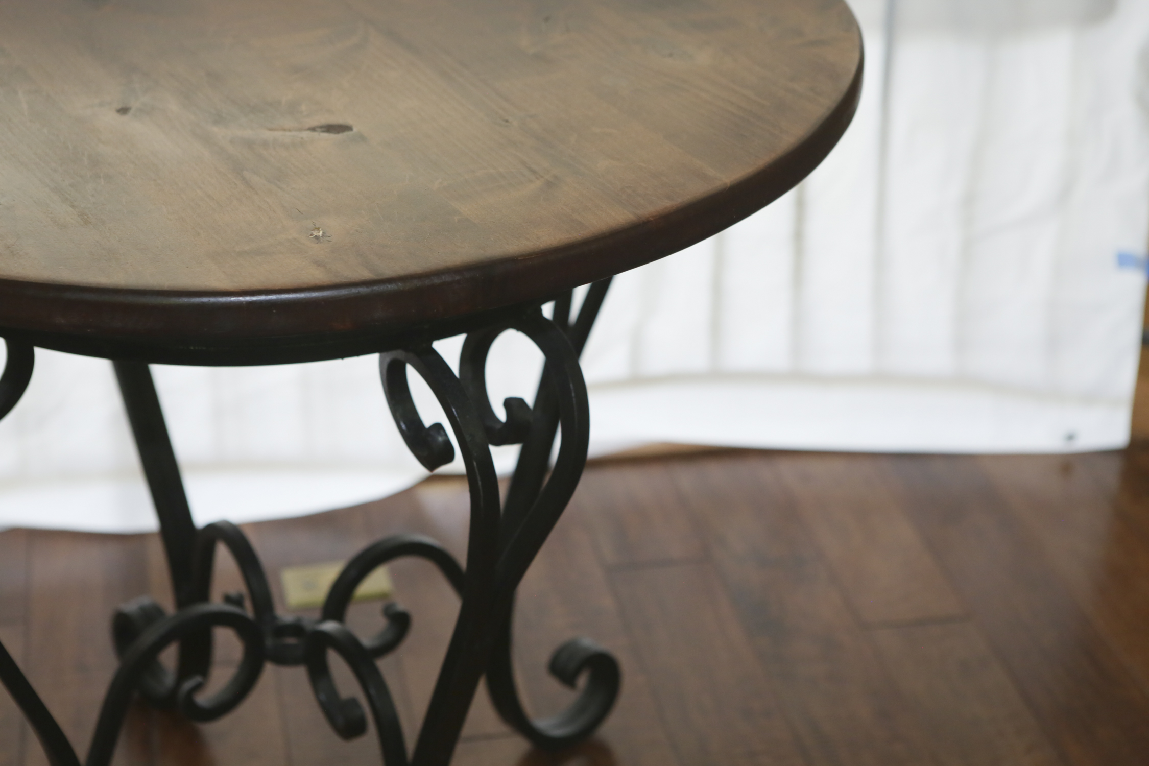 Scrolled Metal Side Table with Pine Top