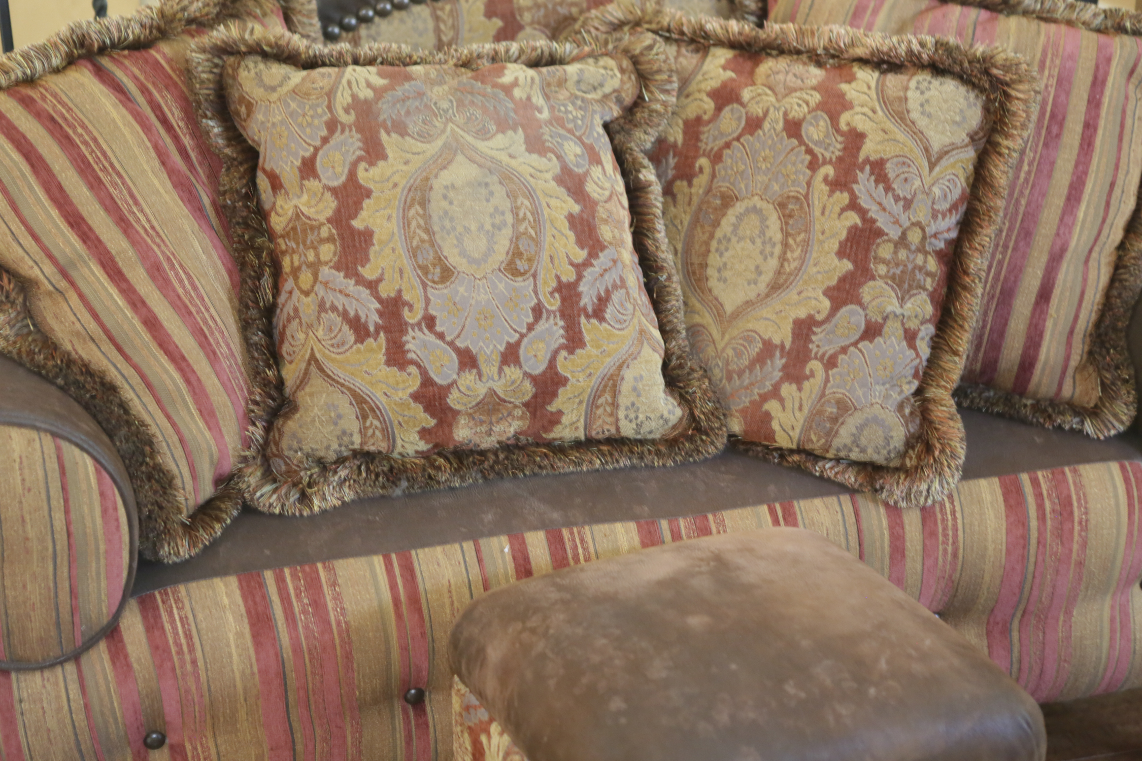 Vintage Overstuffed Love Seat with Ottoman