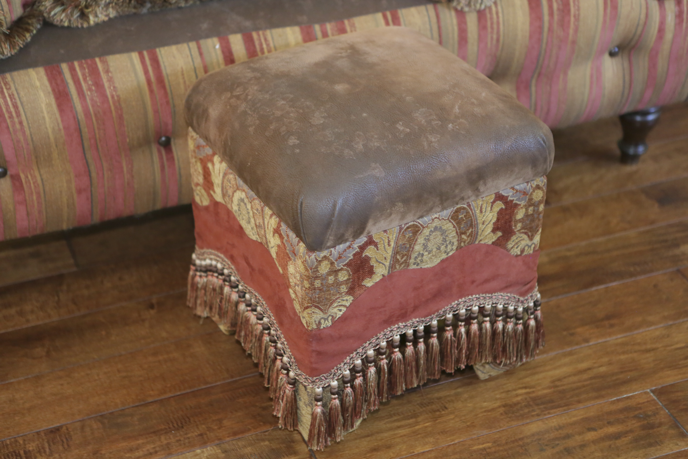 Vintage Overstuffed Love Seat with Ottoman