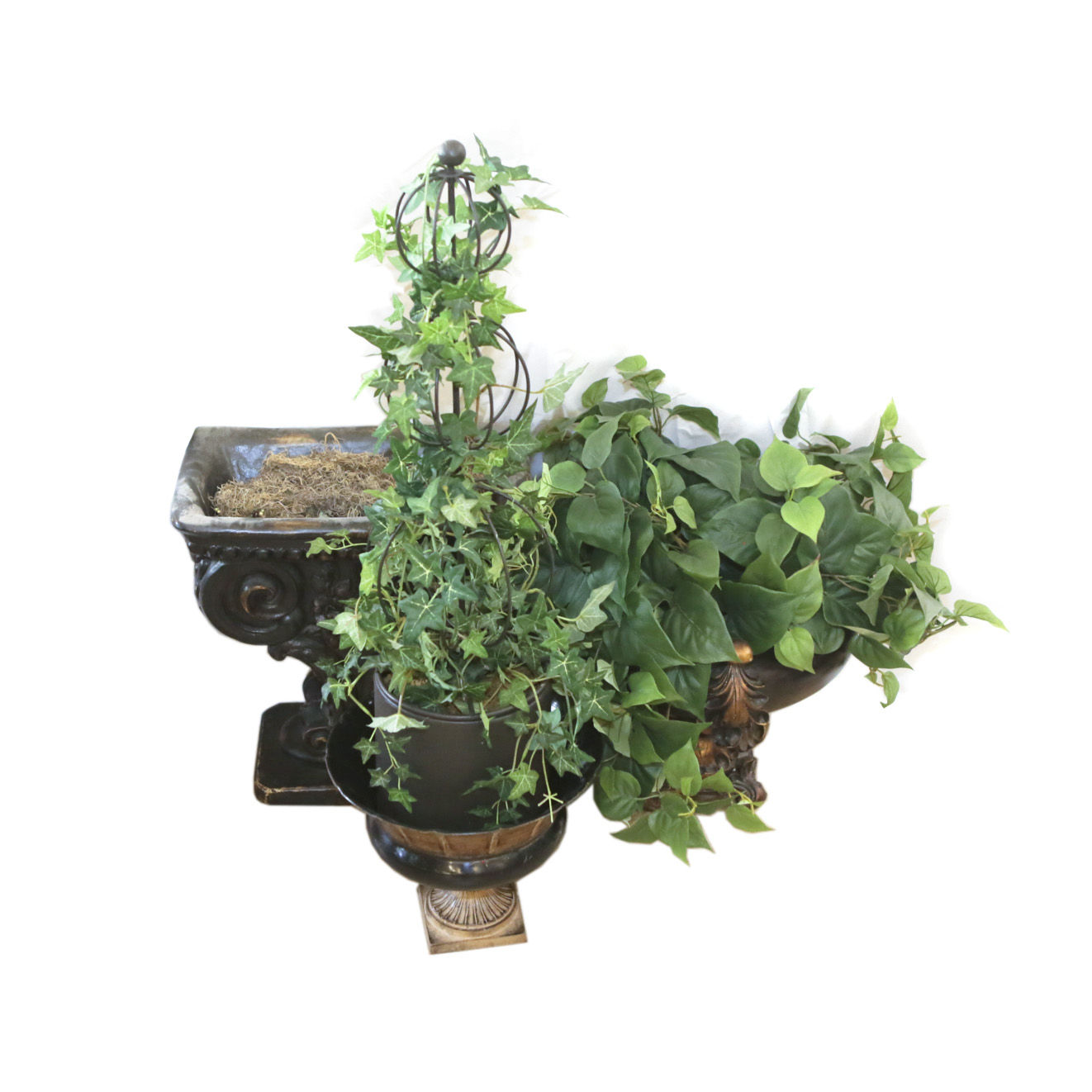 Assorted Decorative Artificial Plants Including Planters