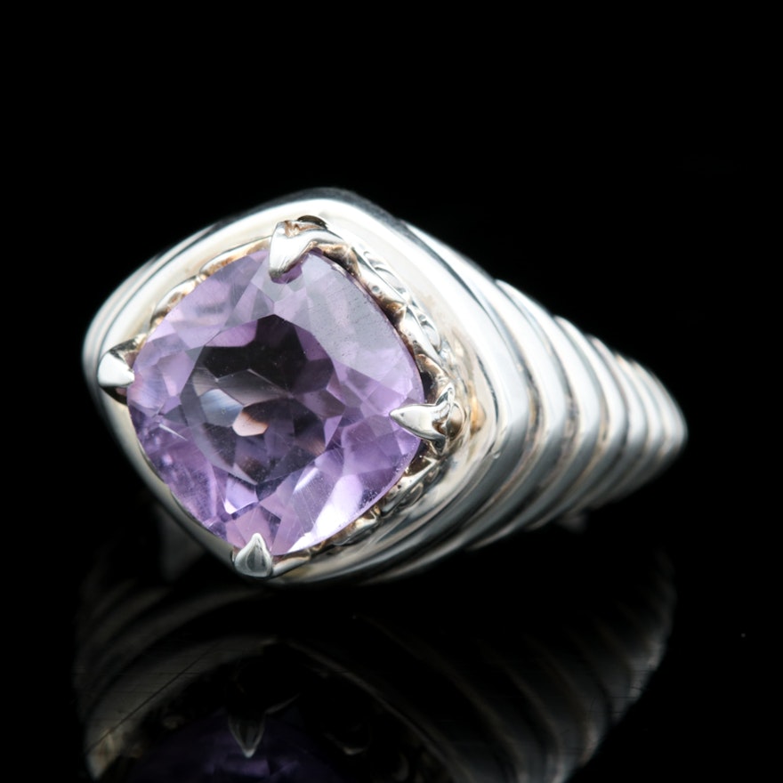 Robert Manse Sterling Silver, 18K Yellow Gold and Amethyst Ring