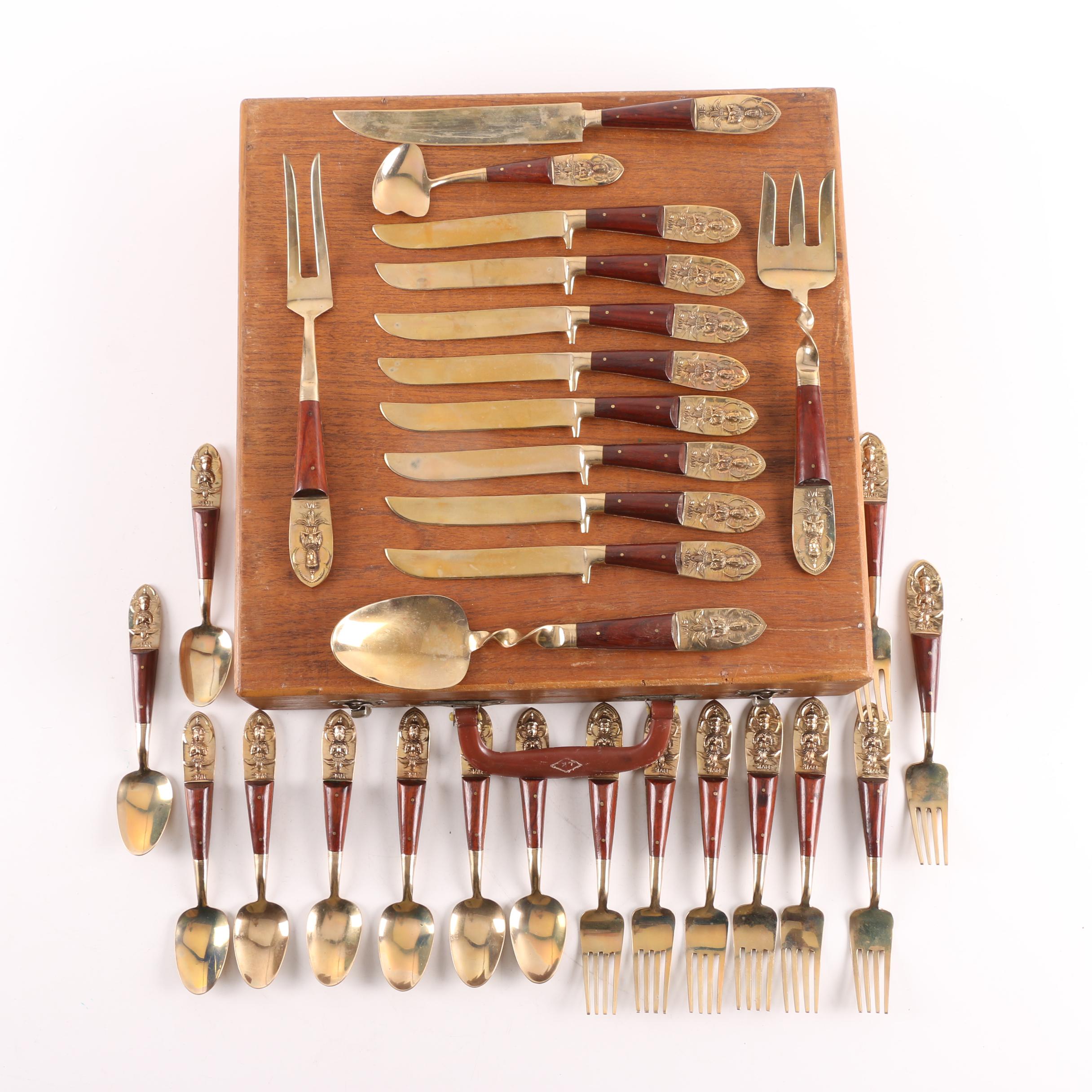 Thai Rosewood Handled Nickel Bronze Alloy Flatware Set