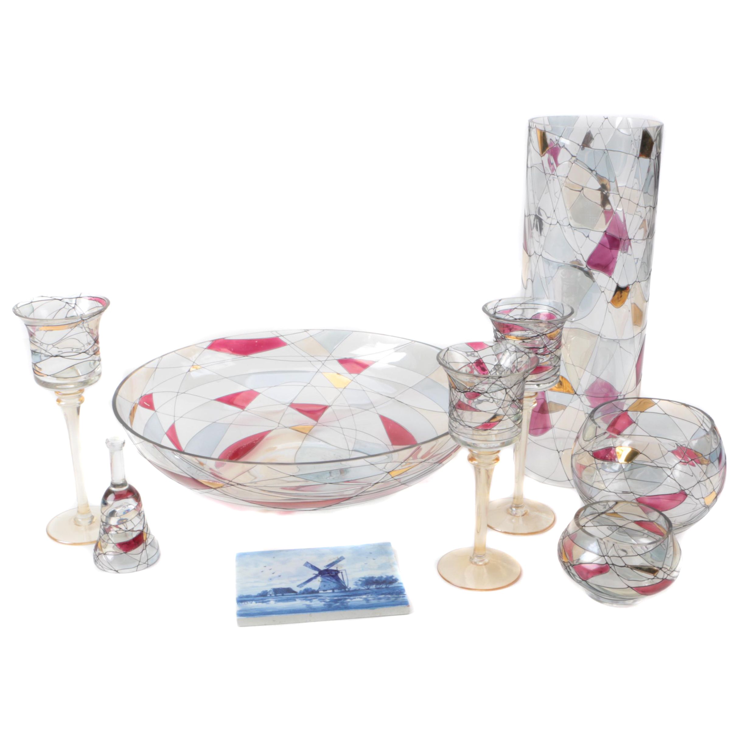 Contemporary Glass Serveware and Delft Style Trivet