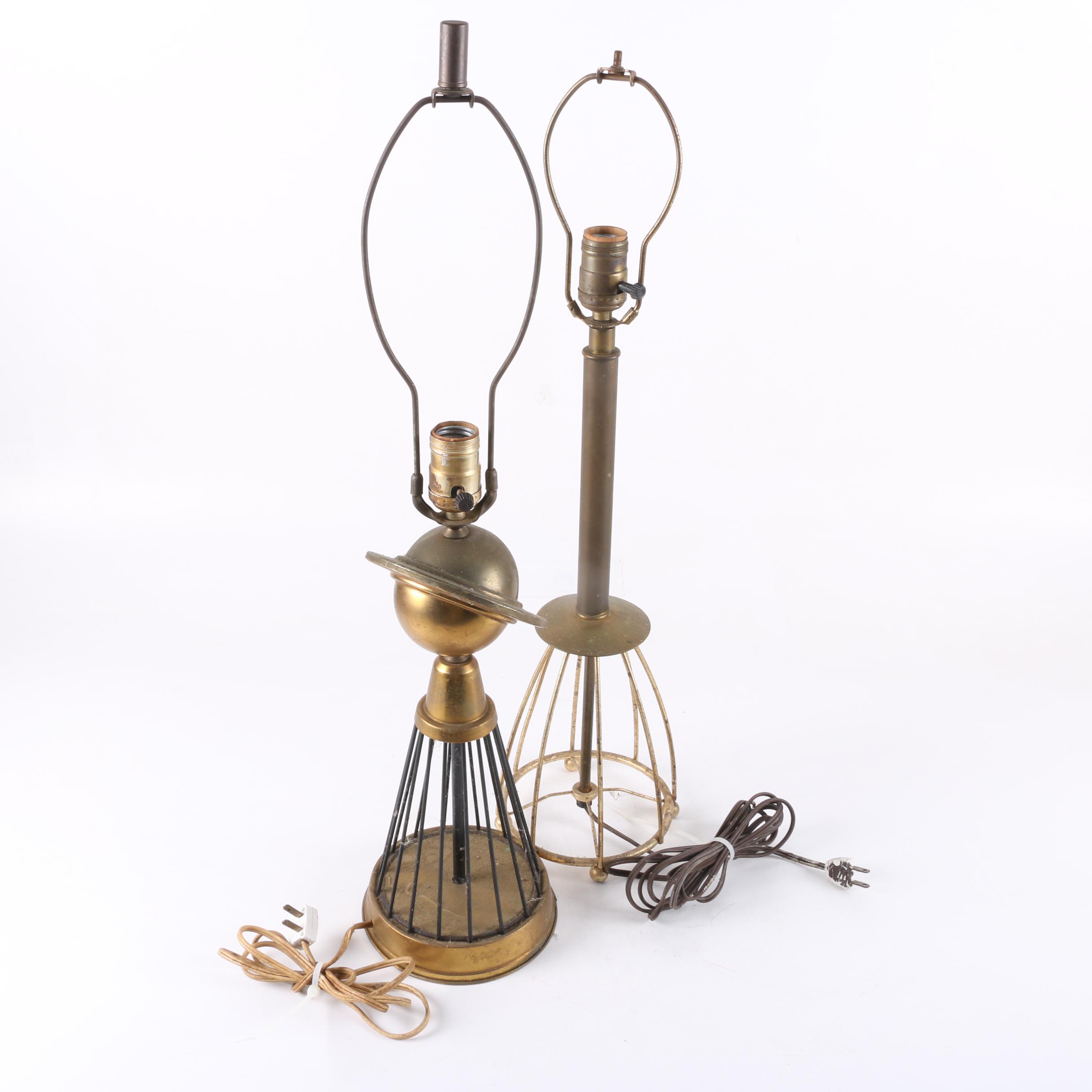Unusual Vintage Metal Table Lamps Including a Saturn Lamp