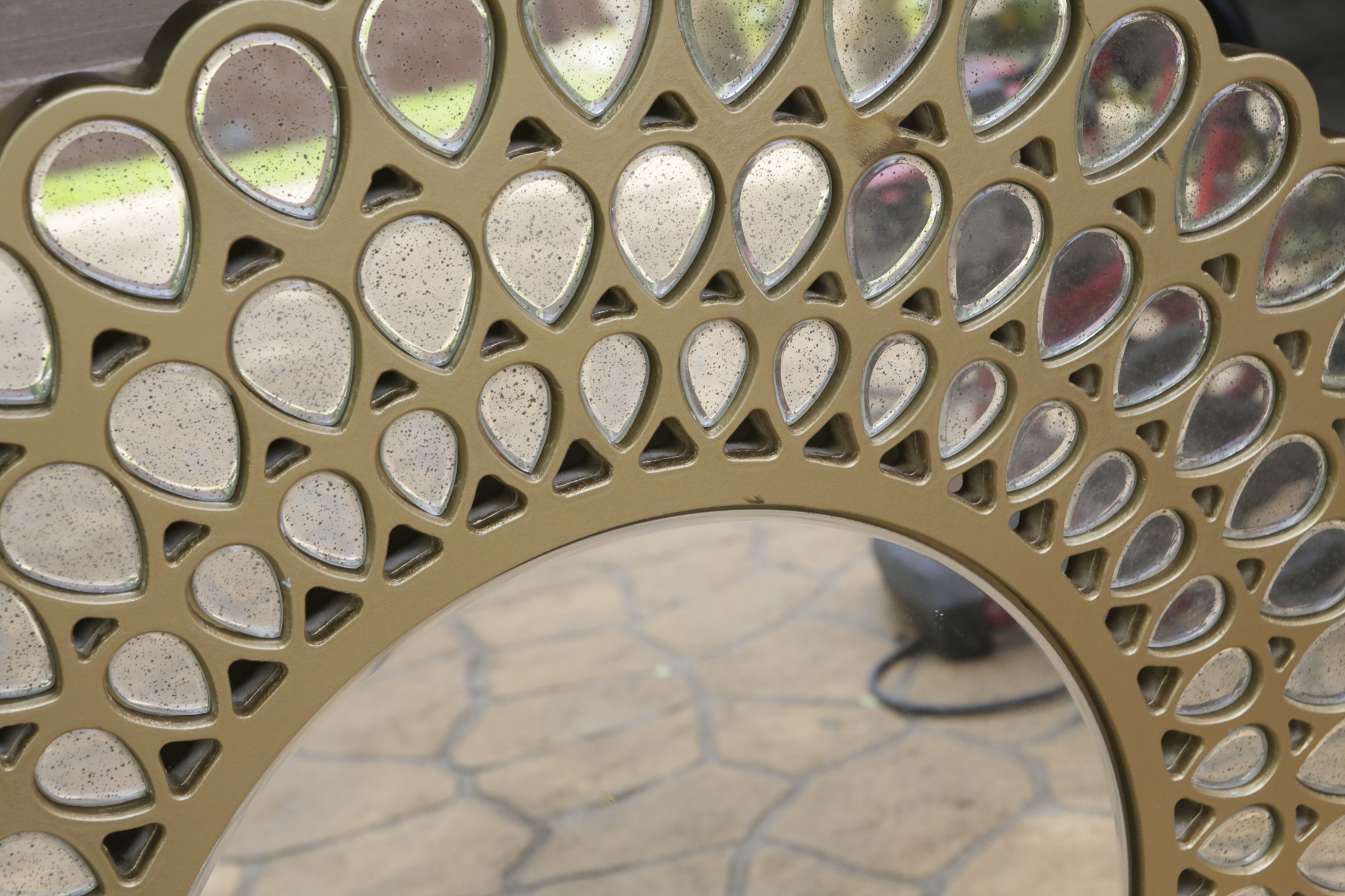 Round Mirror with Brass Tone and Glass Frame