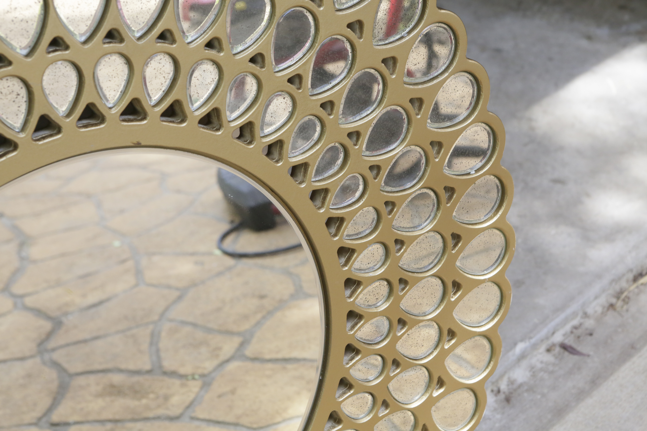 Round Mirror with Brass Tone and Glass Frame