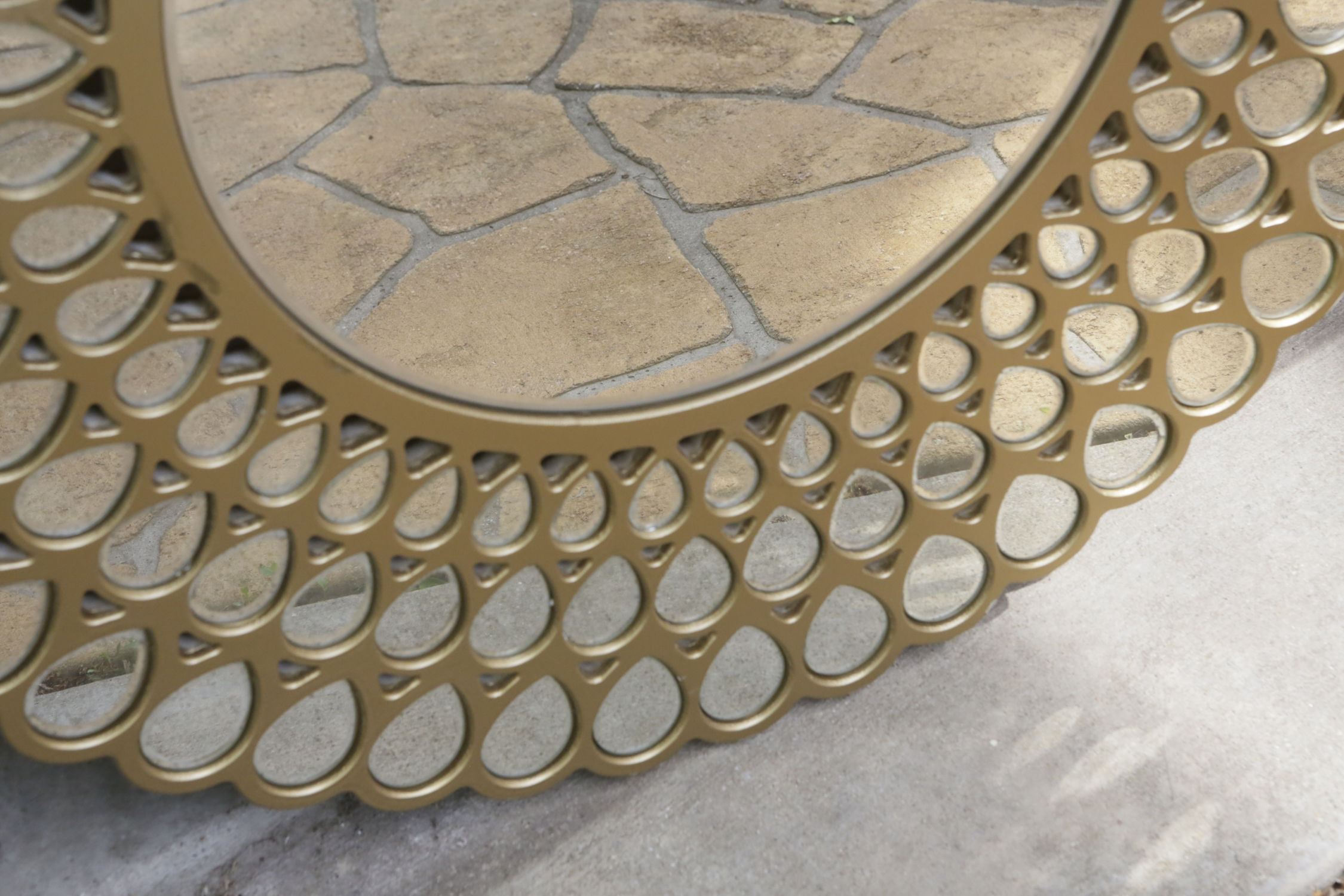 Round Mirror with Brass Tone and Glass Frame