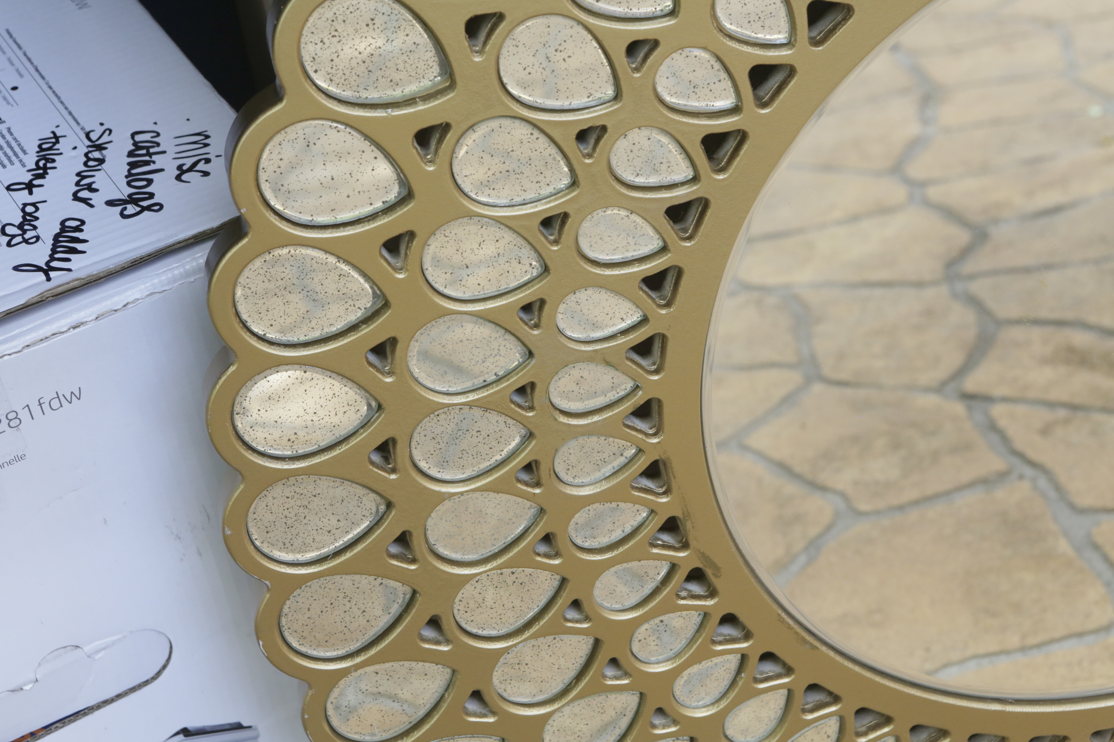 Round Mirror with Brass Tone and Glass Frame