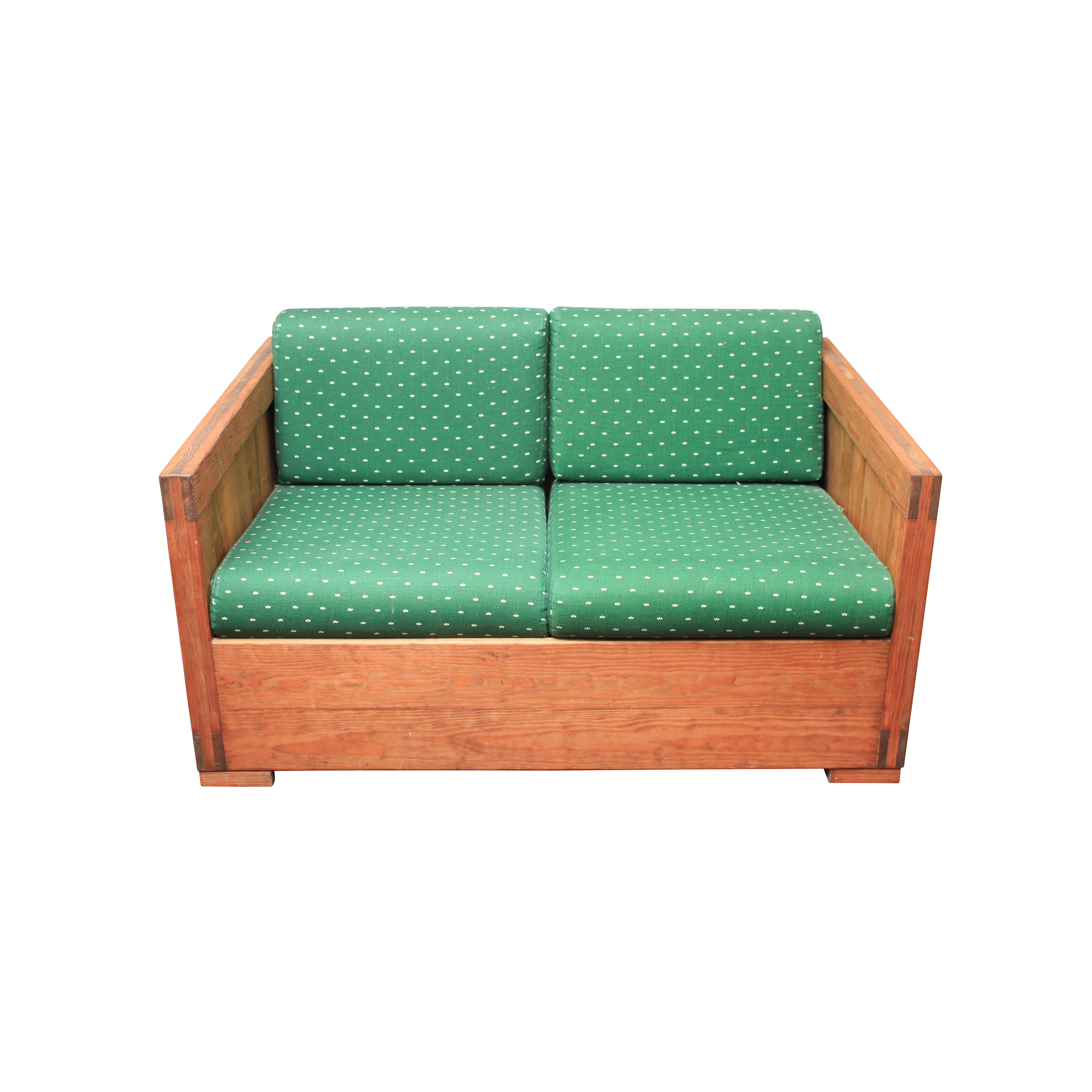 Box Frame Loveseat with Green Cushions