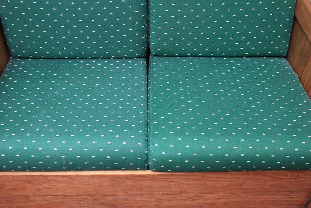 Box Frame Loveseat with Green Cushions