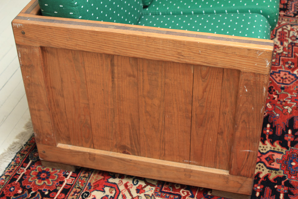 Box Frame Loveseat with Green Cushions