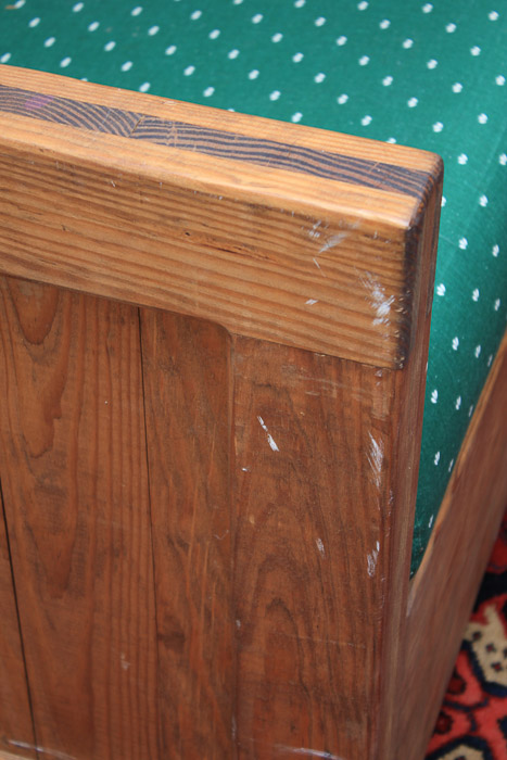 Box Frame Loveseat with Green Cushions