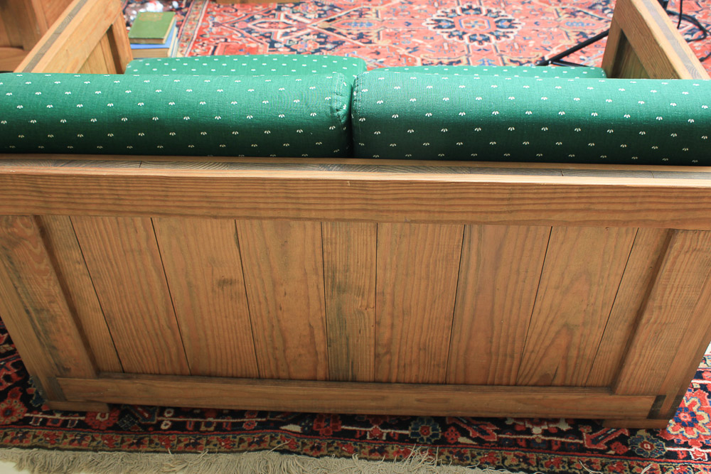 Box Frame Loveseat with Green Cushions