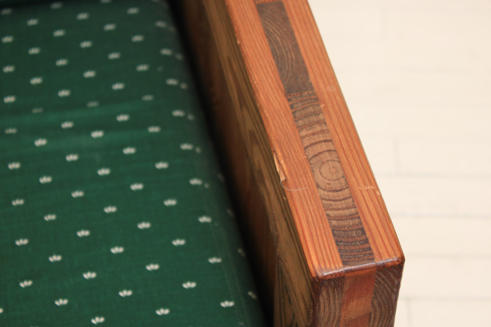 Box Frame Armchair with Green Cushions