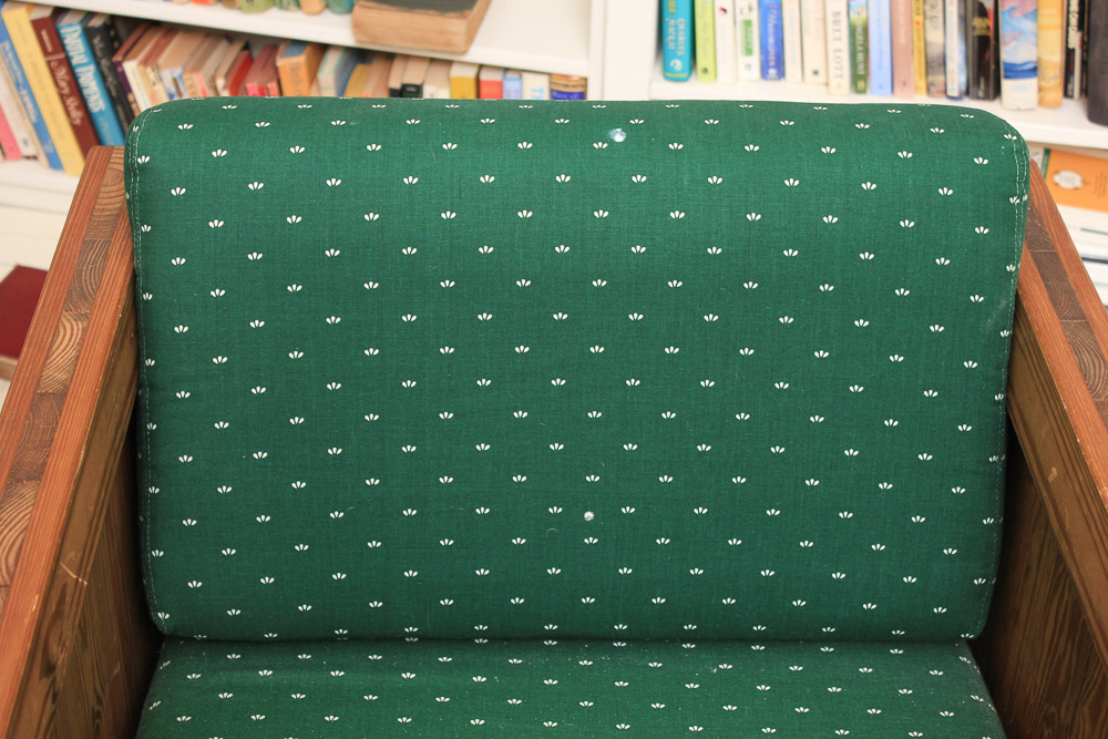 Box Frame Armchair with Green Cushions