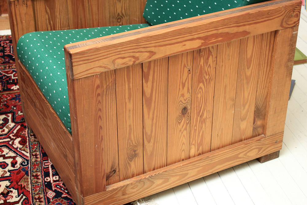 Box Frame Armchair with Green Cushions