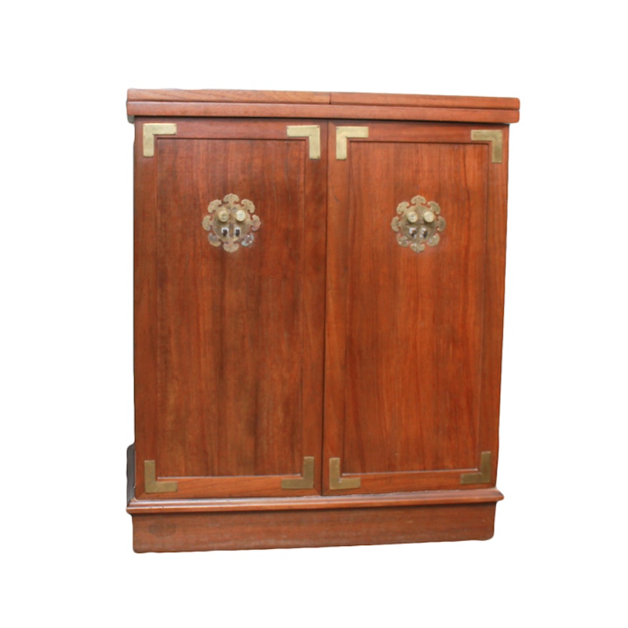 Vintage Chinese Inspired Wood Liquor Cabinet with Bar