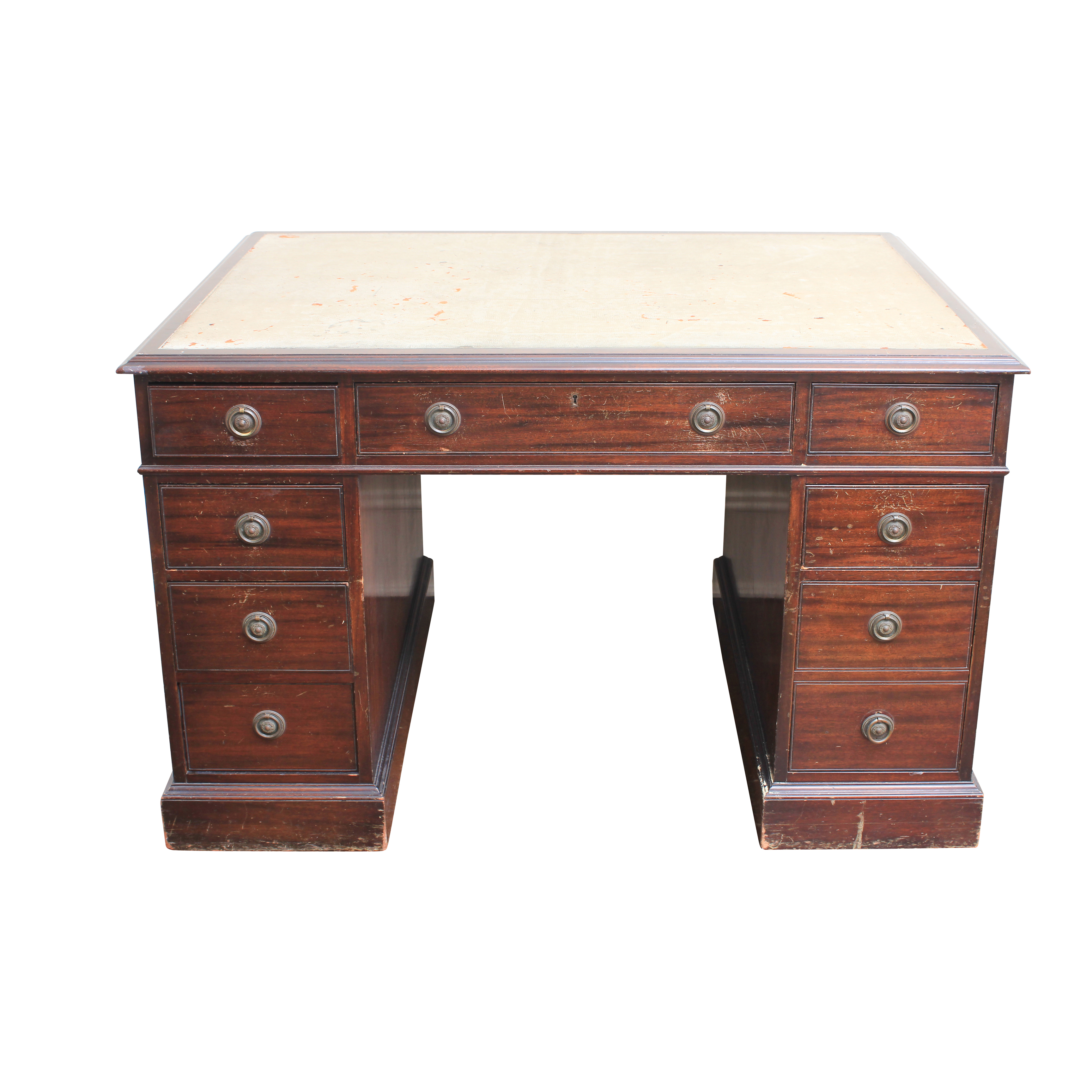 Vintage Federal Style Mahogany Kneehole Desk with Leather Top