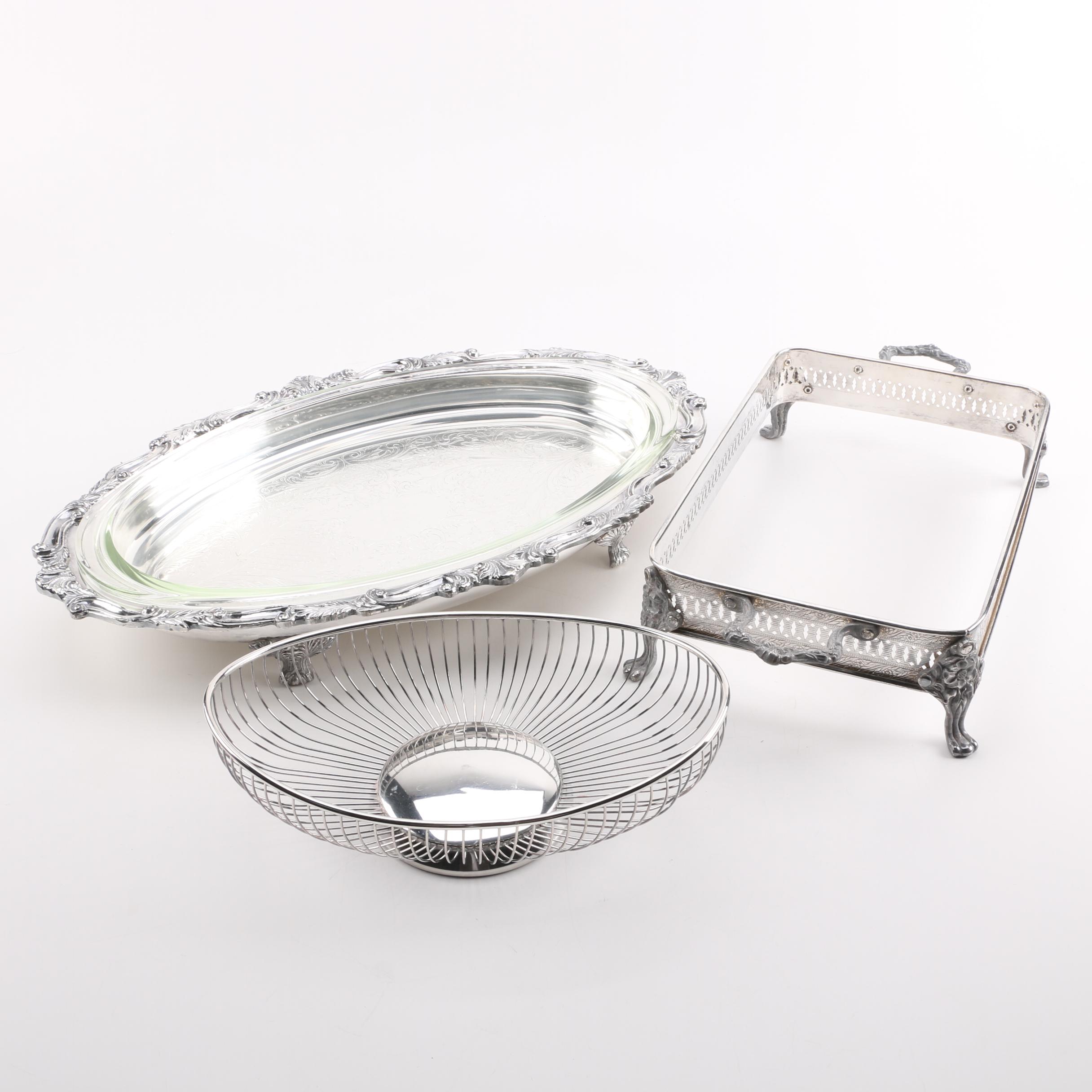 Raimond Fruit Basket with Other Silver Plate Serveware