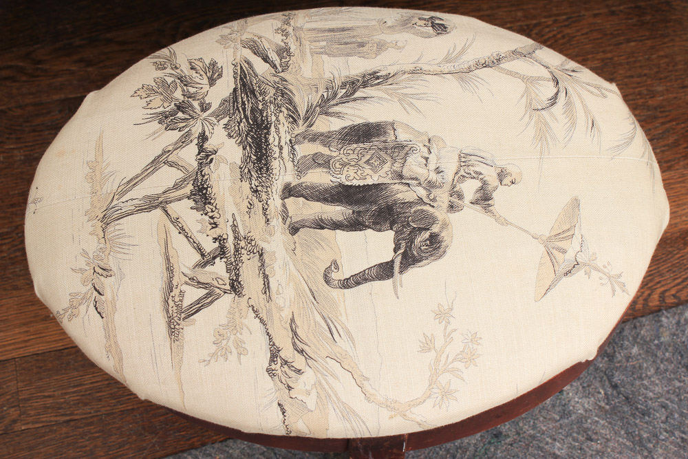 Vintage Queen Anne Style Upholstered Wingback Chair with Footstool