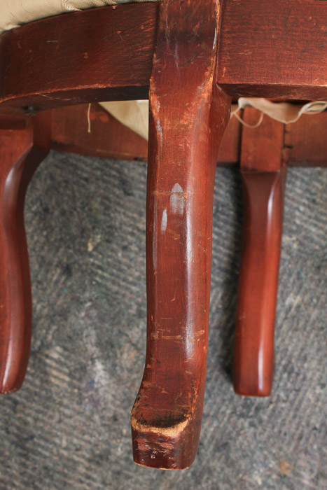 Vintage Queen Anne Style Upholstered Wingback Chair with Footstool