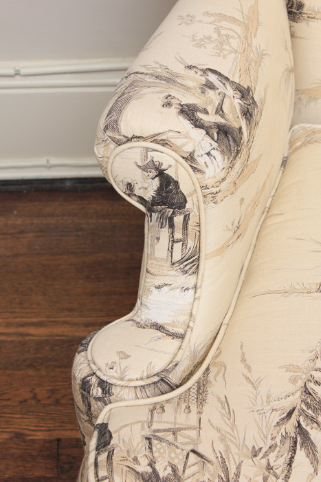 Vintage Queen Anne Style Upholstered Wingback Chair with Footstool