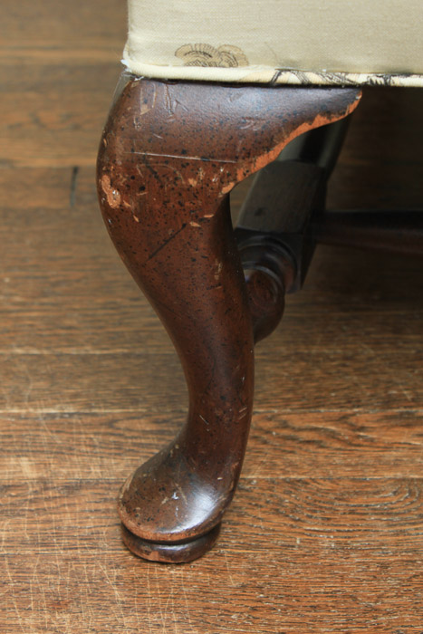 Vintage Queen Anne Style Upholstered Wingback Chair with Footstool