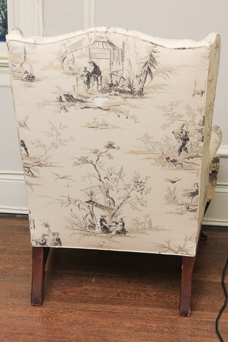 Vintage Queen Anne Style Upholstered Wingback Chair with Footstool