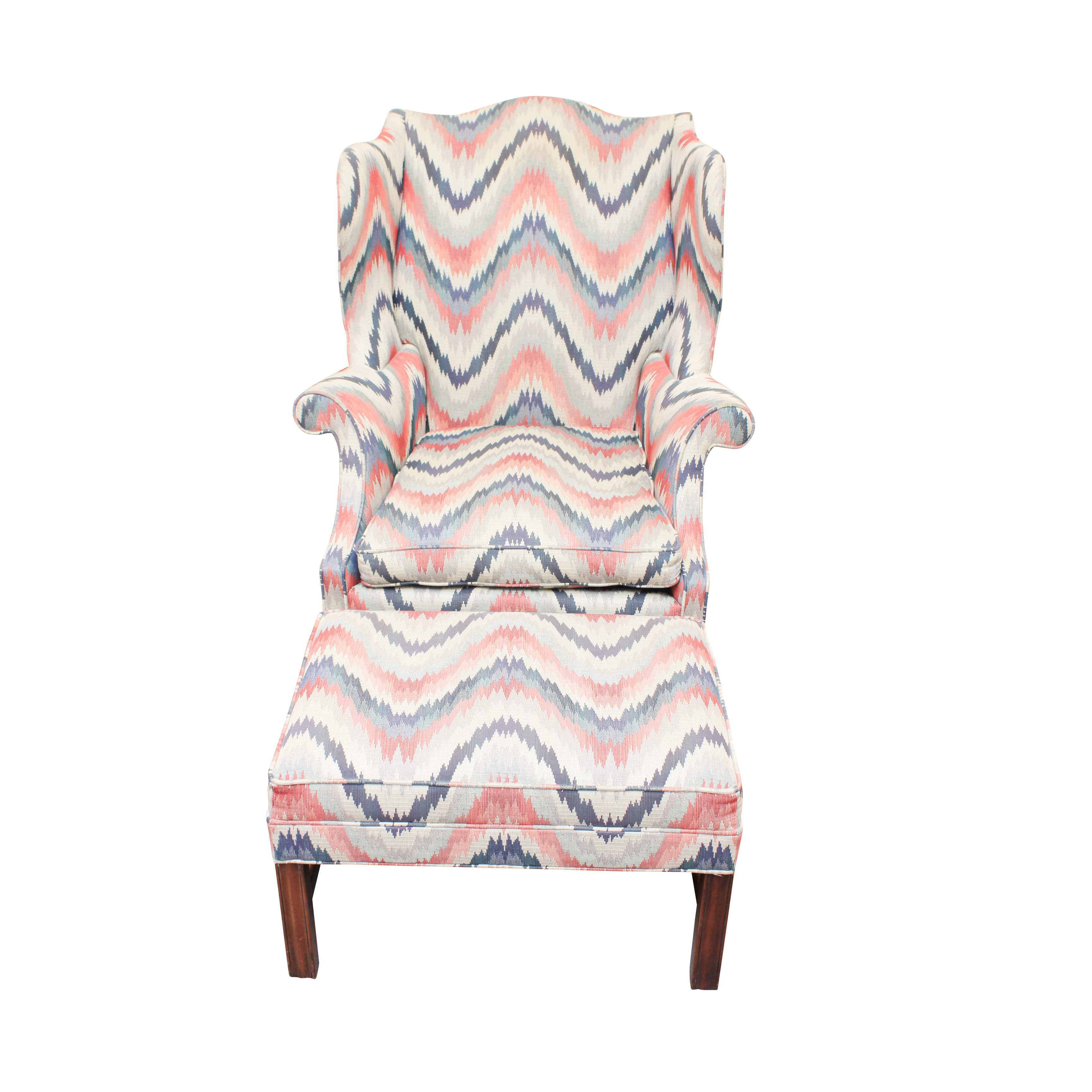 Chippendale Style Upholstered Wingback Armchair and Ottoman by Southwood