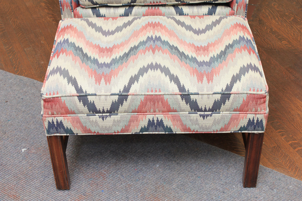 Chippendale Style Upholstered Wingback Armchair and Ottoman by Southwood