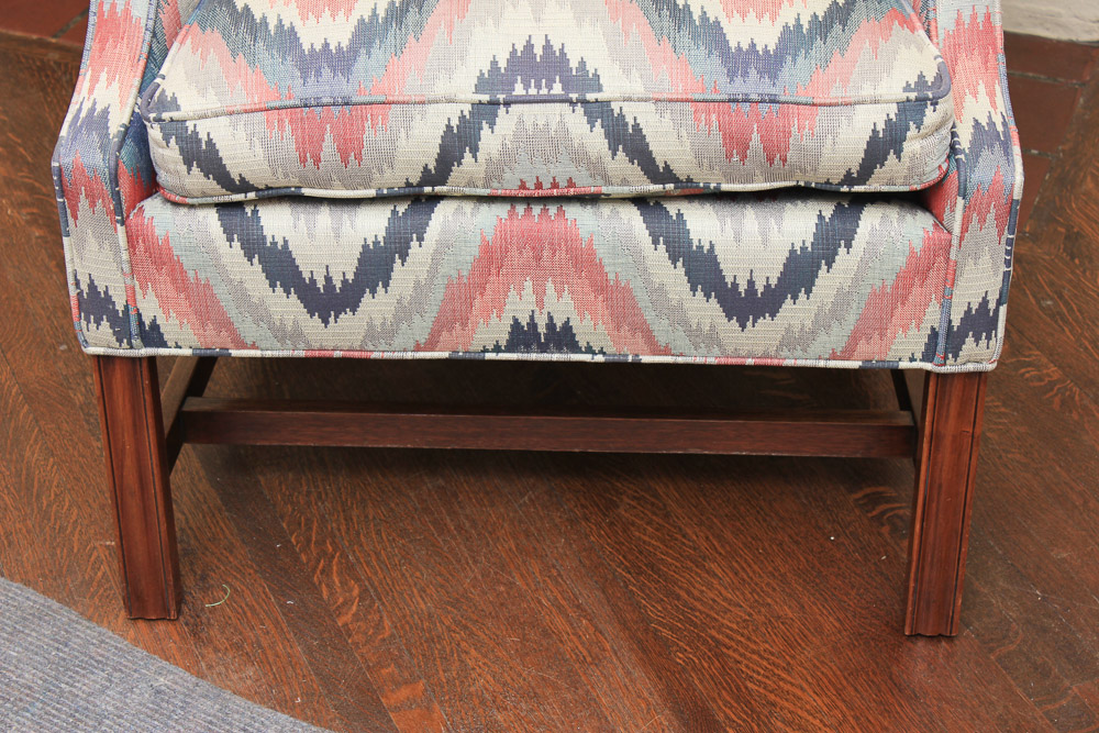 Chippendale Style Upholstered Wingback Armchair and Ottoman by Southwood