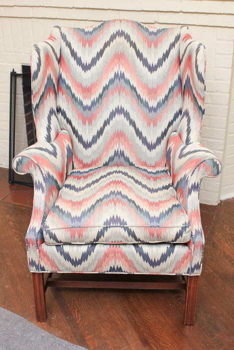 Chippendale Style Upholstered Wingback Armchair and Ottoman by Southwood